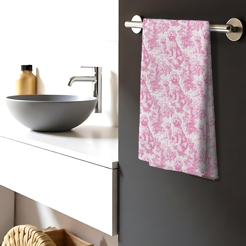 Nipil Nipi Pink Chinoiserie Golden Doodle Kitchen Towels, Pink Botanical Grandmillennial Dog Decorative Dish Tea Towels, Golden Doodle Gifts Hand Towels for Kitchen Bathroom Decor, 16x24 Inch - Image 3